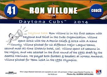 2014 Grandstand Daytona Cubs #NNO Ron Villone Back