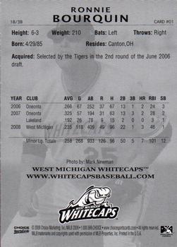 2009 Choice West Michigan Whitecaps #1 Ronnie Bourquin Back