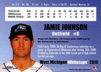 2010 Grandstand West Michigan Whitecaps #NNO Jamie Johnson Back
