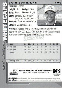 2005 Choice West Michigan Whitecaps #06 Jair Jurrjens Back
