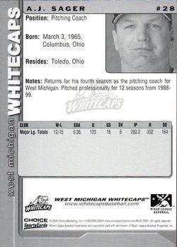 2005 Choice West Michigan Whitecaps #28 A.J. Sager Back