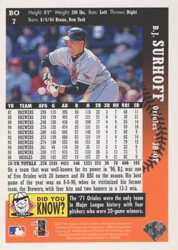 1997 Collector's Choice Baltimore Orioles #BO7 B.J. Surhoff Back