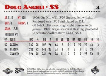 1998 Multi-Ad Reading Phillies #3 Doug Angeli Back