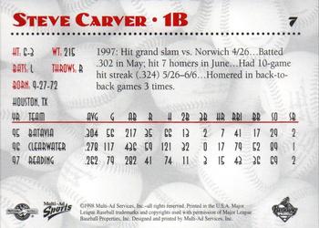 1998 Multi-Ad Reading Phillies #7 Steve Carver Back