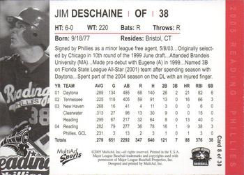 2005 MultiAd Reading Phillies #8 Jim Deschaine Back