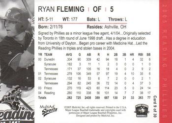 2005 MultiAd Reading Phillies #9 Ryan Fleming Back