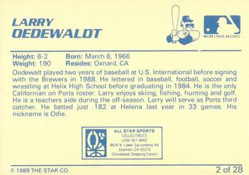 1989 Star Stockton Ports - Platinum #2 Larry Oedewaldt Back