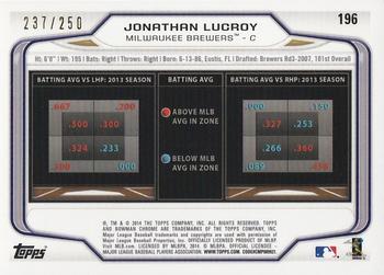 2014 Bowman Chrome - Blue Refractor #196 Jonathan Lucroy Back