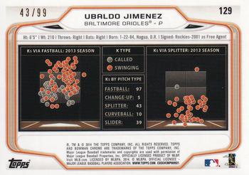 2014 Bowman Chrome - Bubbles Refractor #129 Ubaldo Jimenez Back