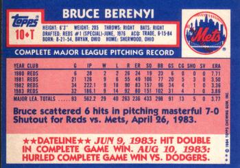 1984 Topps Traded #10T Bruce Berenyi Back