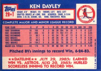 1984 Topps Traded #29T Ken Dayley Back
