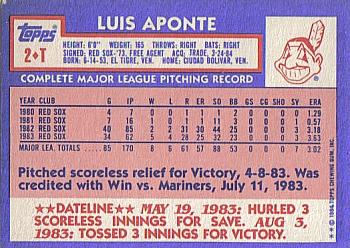1984 Topps Traded #2T Luis Aponte Back