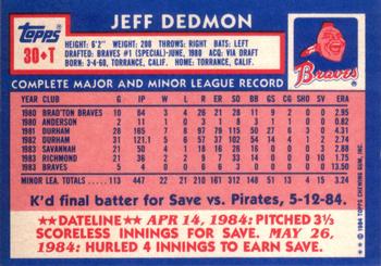 1984 Topps Traded #30T Jeff Dedmon Back