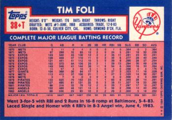 1984 Topps Traded #38T Tim Foli Back