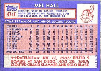 1984 Topps Traded #47T Mel Hall Back