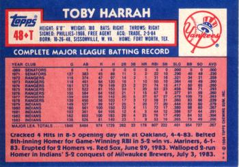 1984 Topps Traded #48T Toby Harrah Back