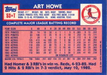 1984 Topps Traded #53T Art Howe Back
