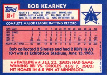 1984 Topps Traded #61T Bob Kearney Back