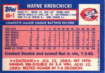 1984 Topps Traded #65T Wayne Krenchicki Back