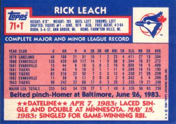 1984 Topps Traded #71T Rick Leach Back