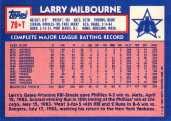 1984 Topps Traded #79T Larry Milbourne Back