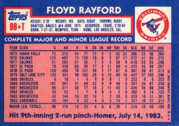 1984 Topps Traded #96T Floyd Rayford Back