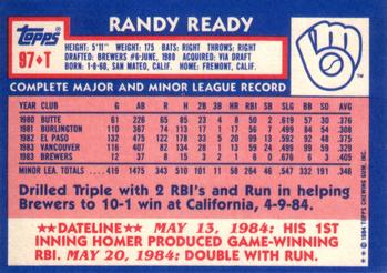 1984 Topps Traded #97T Randy Ready Back