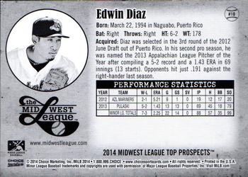 2014 Choice Midwest League Top Prospects #10 Edwin Diaz Back