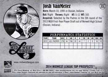 2014 Choice Midwest League Top Prospects #14 Josh VanMeter Back