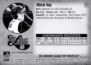 2014 Choice Midwest League Top Prospects #22 Mitch Nay Back
