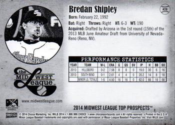 2014 Choice Midwest League Top Prospects #28 Braden Shipley Back