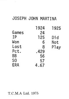 1975 TCMA 1924-25 Washington Senators #NNO Joe Martina Back