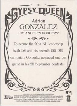 2015 Topps Gypsy Queen #111 Adrian Gonzalez Back