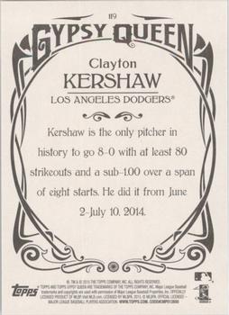 2015 Topps Gypsy Queen #119 Clayton Kershaw Back