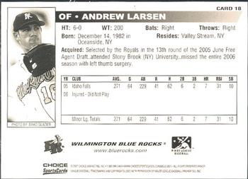 2007 Choice Wilmington Blue Rocks #18 Andrew Larsen Back
