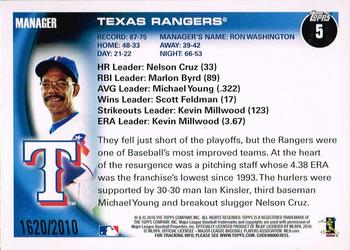 2010 Topps - Gold #5 Texas Rangers Back