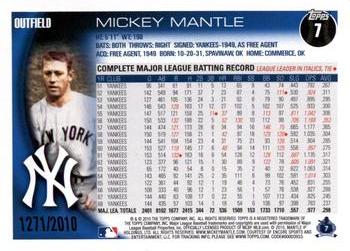2010 Topps - Gold #7 Mickey Mantle Back