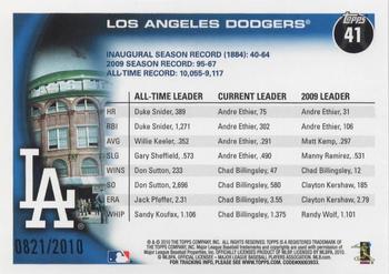 2010 Topps - Gold #41 Los Angeles Dodgers Back