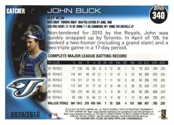 2010 Topps - Gold #340 John Buck Back