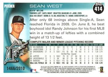 2010 Topps - Gold #414 Sean West Back