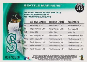 2010 Topps - Gold #515 Seattle Mariners Back