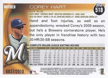2010 Topps - Gold #518 Corey Hart Back