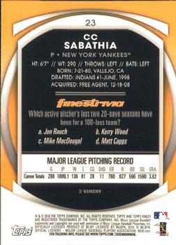 2010 Finest #23 CC Sabathia Back