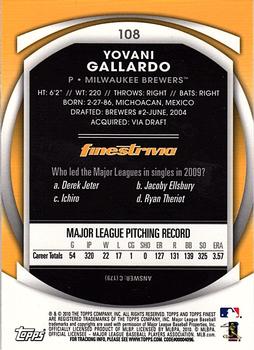 2010 Finest #108 Yovani Gallardo Back