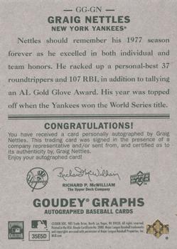 2008 Upper Deck Goudey - Autographs #GG-GN Graig Nettles Back