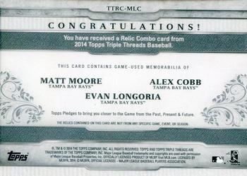 2014 Topps Triple Threads - Relic Combos #TTRC-MLC Alex Cobb / Evan Longoria / Matt Moore Back