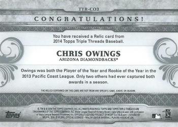 2014 Topps Triple Threads - Relics #TTR-CO3 Chris Owings Back