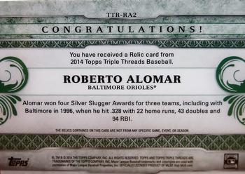 2014 Topps Triple Threads - Relics Emerald #TTR-RA2 Roberto Alomar Back