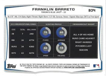2014 Bowman Chrome - Prospects #BCP4 Franklin Barreto Back