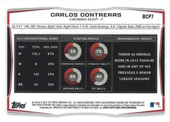 2014 Bowman Chrome - Prospects #BCP7 Carlos Contreras Back